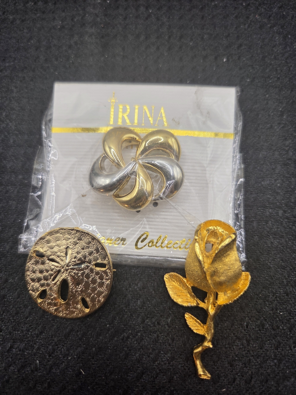 1327. Set Of Three Gold And Silver Tone Brooches/Pins